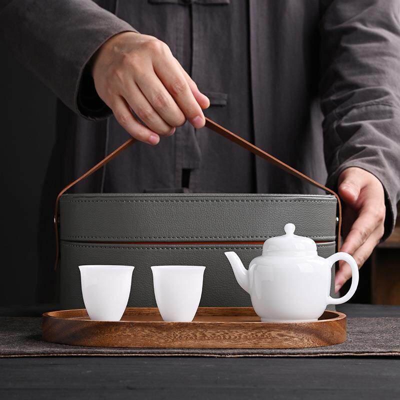 高端冰种玉瓷快客杯户外一壶二杯白瓷功夫旅行茶具便携式随身套装