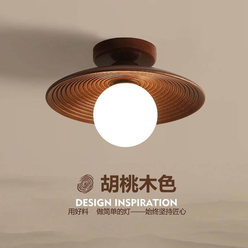过道吸顶灯中式胡桃色门厅入户玄关走廊灯北欧实木衣帽间阳台灯具