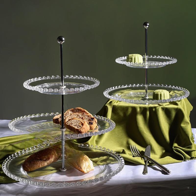 透心明甜品台展示架玻璃高脚蛋糕托盘下礼午茶歇盘KEM白色摆婚点