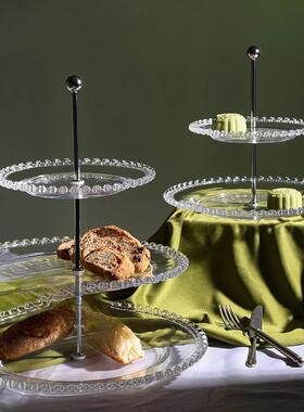 透心明甜品台展示架玻璃高脚蛋糕托盘下礼午茶歇盘KEM白色摆婚点