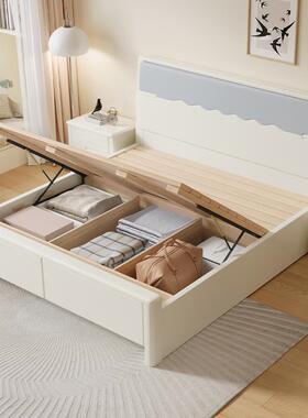 新款实木床奶油风F78HM5ST白色静音榫卯厚床板木主卧榉室储物加简