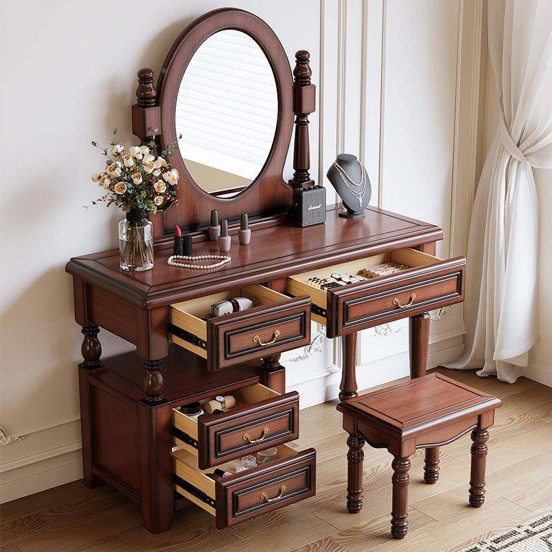 柜美式全木古实木梳妆台欧式轻奢带镜60754子化妆桌卧室实收纳一