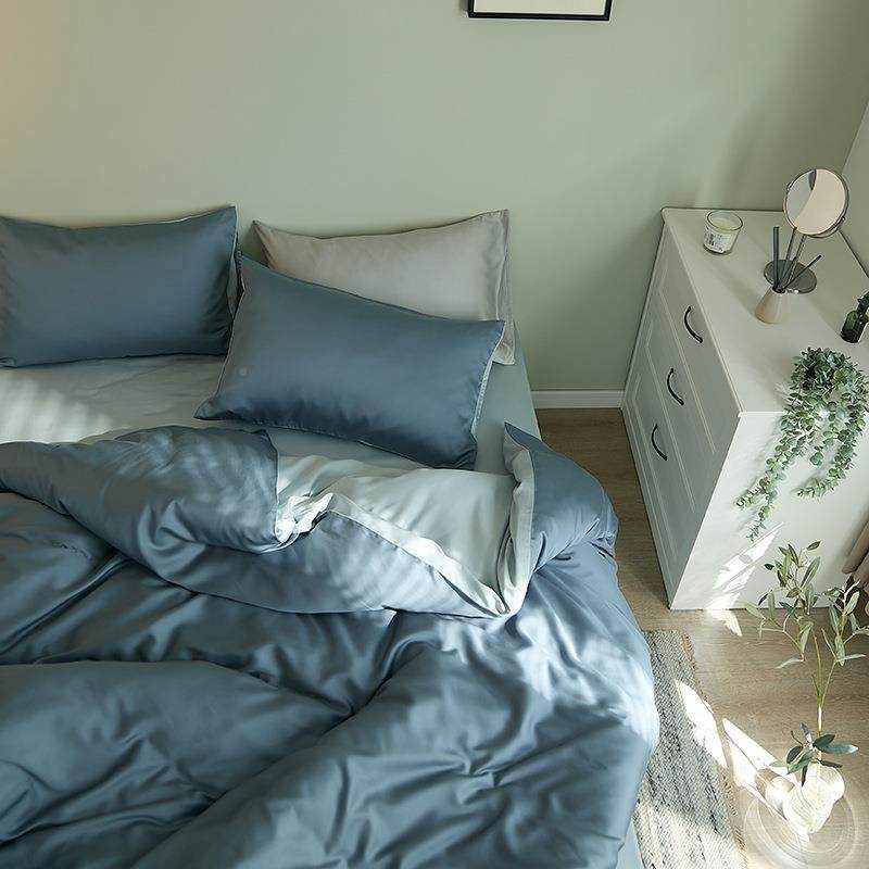 轻60支天丝纯色床单件套四47857冰丝被滑套夏季丝活水被单床笠1奢