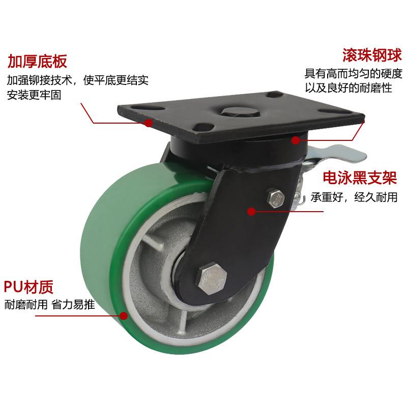 铁P聚氨芯铁芯PU抗酯轮子手耐磨抗冲击U平底推车超重型万向轮脚轮
