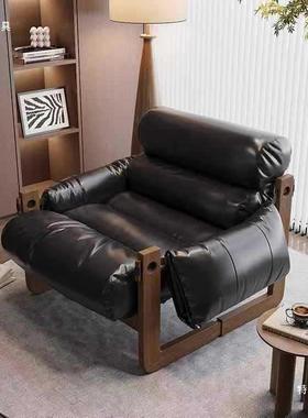 沙人发椅西岛客厅家用中古风皮沙发休闲沙发懒75795人实木单复古