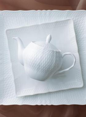 cherbla餐c浮雕白色方家盘YIZ用具餐盘创意菜n盘西餐盘