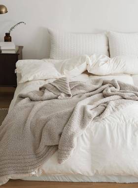 瑞景纺织余白纯色针织绒边冬软绵绵半毯子沙发毯家AL-66071居软装