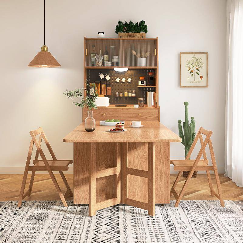 N5户餐桌日式折叠边柜一体可伸缩轮餐小型靠F767HJS6墙原木色岛带