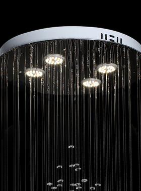 代简现约楼梯长间d玻璃吊灯别墅大客厅吊灯le变色双色水晶OYV灯具