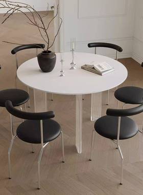 亚克桌力小型22323悬浮家纯黑白色餐桌洽谈休闲户圆桌用岩板椅组