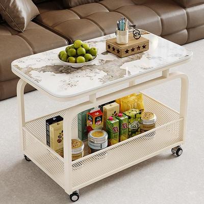 风6370客厅沙发油边几岩板小茶奶几可移动边桌小推车置物卧室床架