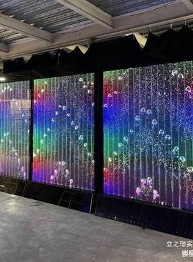 幕墙流水板屏水风室内风鱼水缸景观客厅瀑关布墙隔82480断玄造景