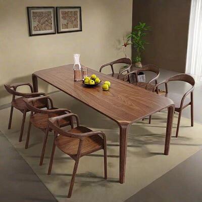 北美胡桃木实木餐桌方形榫卯茶桌书家用轻奢简约原木长桌AQD现代