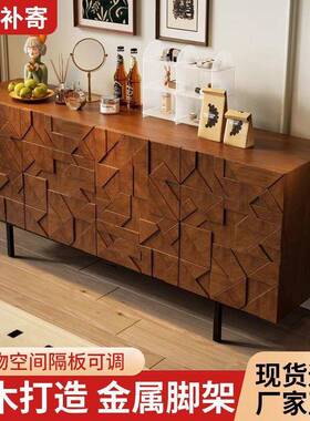 轻奢关风柜雕花餐边柜中古诧寂风储57642物电视柜黑橡木玄柜边轻