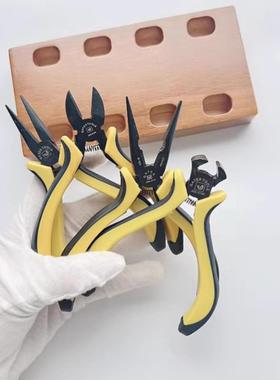 专业修表工具斜钳32708口钳口尖嘴钳钳含木底子座一套平四把