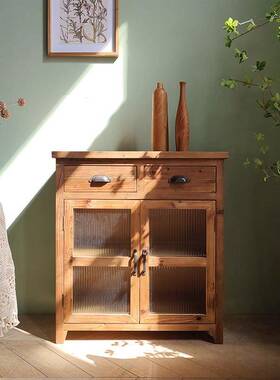 美乡村复木古旧木边32482柜民宿实餐玻璃门抽屉式储物柜民宿客厅