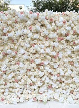 礼堂展览布景制作T台仿真玫瑰2.4*2.4m白色系高端5D款花墙