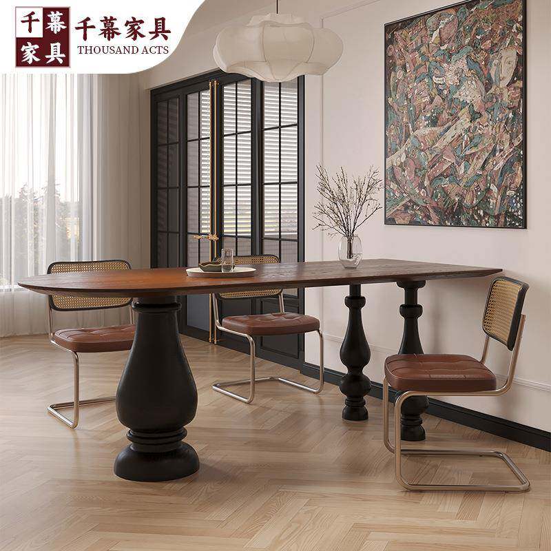 千慕法式实木餐桌椅子一套小户型中古风家用吃饭桌客厅靠墙岛台桌
