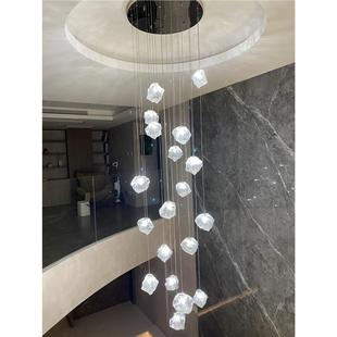 楼梯挑空吊灯现代简约复式 挑空旋转轻奢水晶长吊灯 loft别墅复式