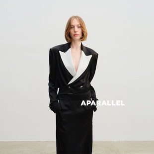 APARALLEL短款 双侧开衩直筒长半裙 收腰系带西服