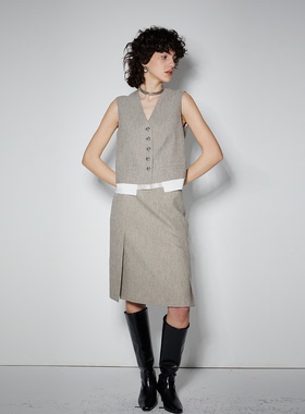 APARALLEL腰头拼皮开衩半身裙「尚雯婕同款」