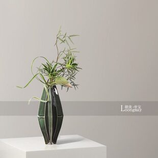 现代轻奢绿色几何陶瓷花瓶插花售楼处客厅茶几餐桌花艺高级感摆件