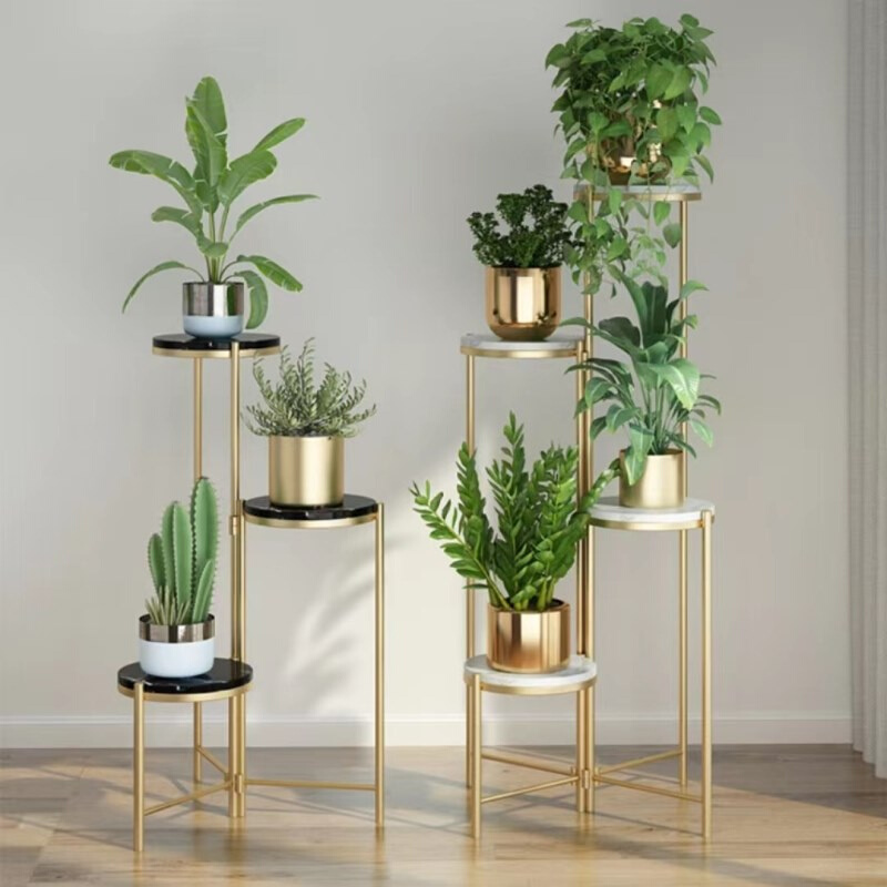 北欧轻奢大理石室内客厅花架子现代简约多层阳台落地式折叠花盆架