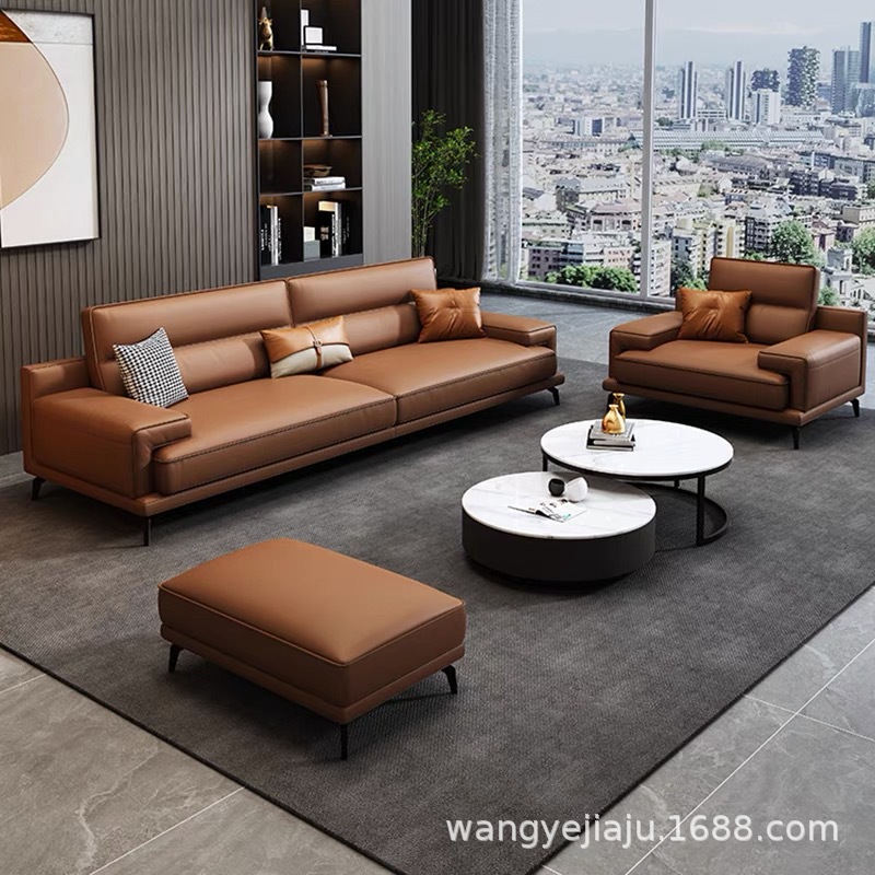 意式现代休闲简约办公室洽谈组合大厅会客居家三位带脚踏沙发