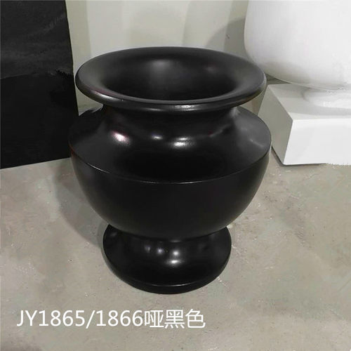 现代简约哑黑色玻璃钢落花盆酒店大堂公司办事处玄关仿真花艺摆设