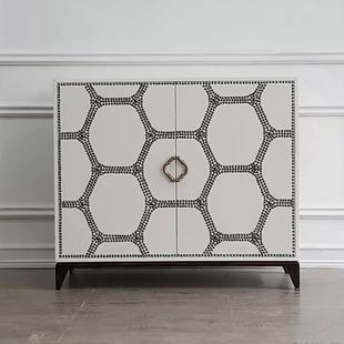 美式 饰柜门厅皮饰面储物置物柜 后现代玄关柜样板间别墅客厅实木装