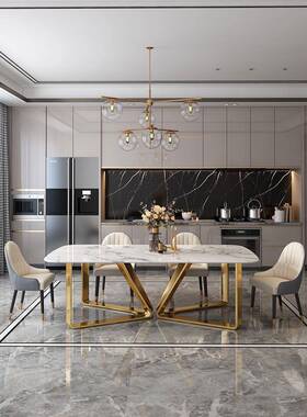意式轻奢岩板餐桌简约现代小户型家用饭桌北欧风大理石餐桌椅组合