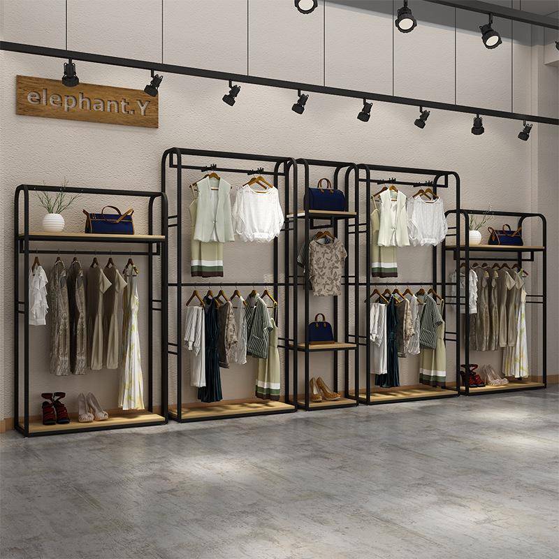 服装店展示架双层落地式组合挂衣架子挂衣杆男女装店铺货架展示架