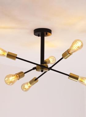 美式铁艺吸顶灯枝形创意客厅卧室房间餐厅北欧简约led吸顶灯