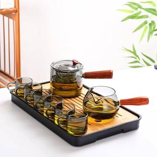 侧木把烟灰色玻璃过滤泡茶壶家用可电陶炉高硼硅煮茶烧水壶新中式