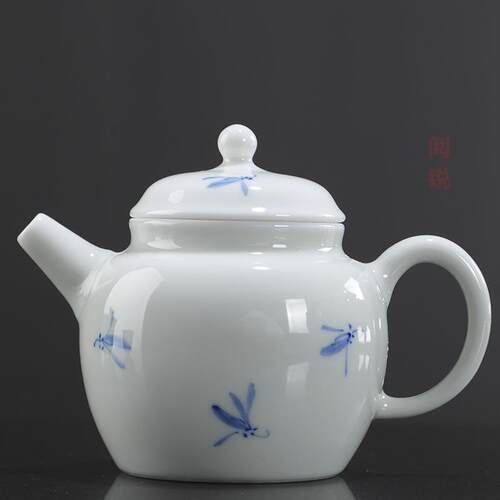 白瓷兰花纯手绘迷你小茶壶青花瓷单个泡茶茶壶家用带过滤冲茶器