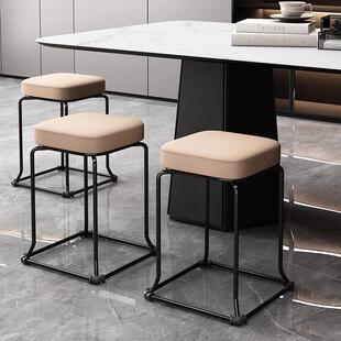 实心钢筋方凳子家用可叠放成人软包皮面圆凳特厚铁艺餐桌高凳椅子