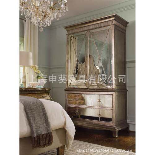 美式乡村复古做旧储物双门衣柜卧室家用实木轻奢大户型别墅样板房