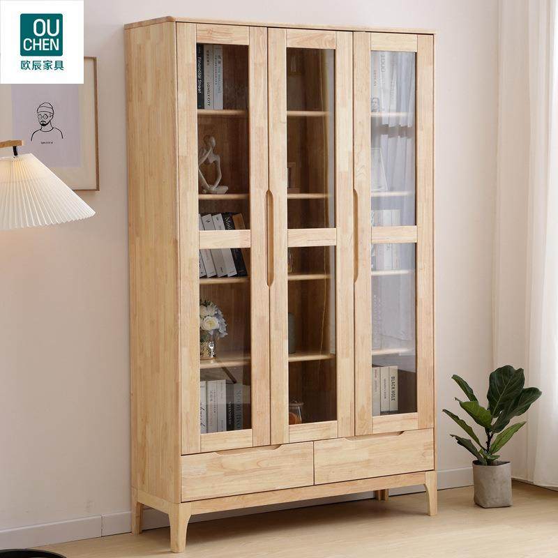 现代简约北欧全实木书柜原木色带玻璃门展示柜客厅书房储物收纳柜,电子元器件市场,其它元器件,淘宝优惠券,粉丝福利购,淘宝优惠卷