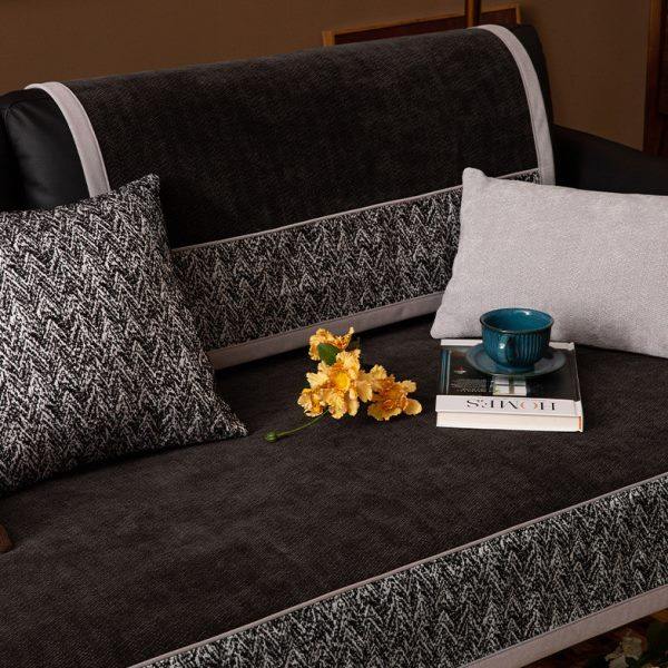 现代轻奢深色沙发垫防滑耐脏抗皱高端皮沙发套罩四季通用坐垫盖布