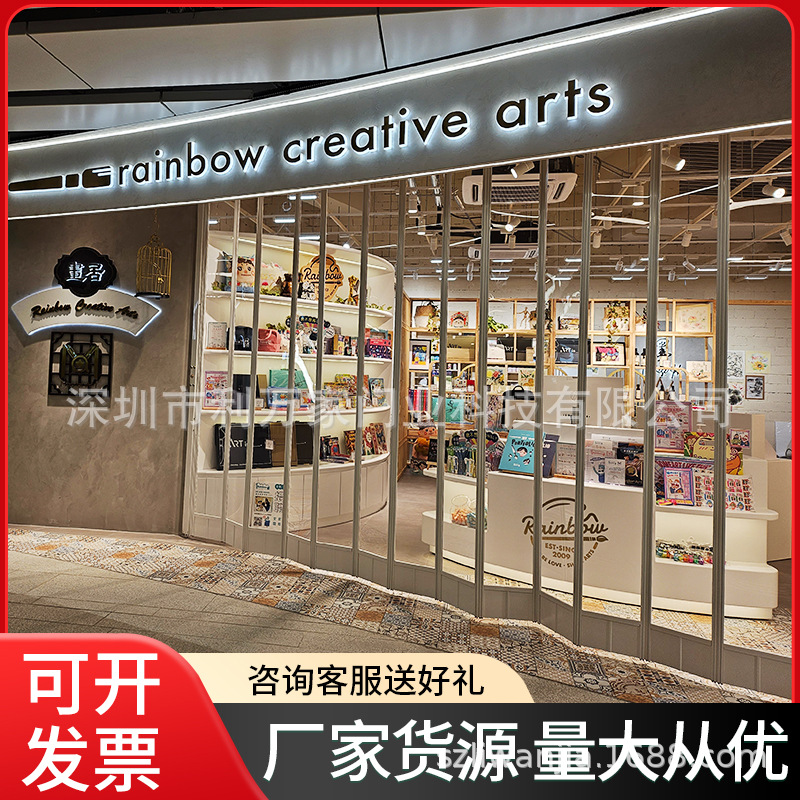 香港临街店铺透明铝合金无地轨折叠门弧形手动推拉防盗折叠式侧卷