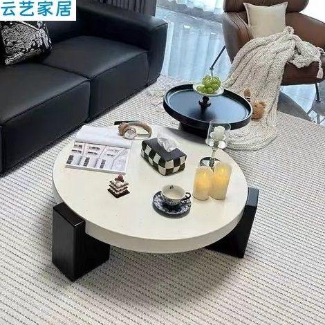 法式新款小户型高级茶几客厅现代简约家用奶油风黑白圆形茶几组合,住宅家具,茶几,淘宝优惠券,粉丝福利购,淘宝优惠卷