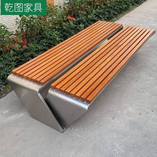 户外不锈钢公园椅休闲座椅庭院小区广场室外防腐木长条椅公园长凳