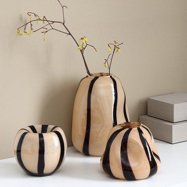 法式复古中古条纹现代简约客厅样板房家居软装玻璃花瓶摆件插花,家居饰品,花瓶,淘宝优惠券,粉丝福利购,淘宝优惠卷