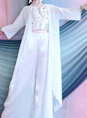 古典舞青蛇白蛇交叉领系带白色中国风舞纱衣飘逸女剧目舞蹈表演服