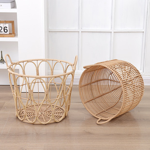 仿藤编镂空手提收纳筐手工制作藤编把手脏衣篮收纳篮自然风格 收纳