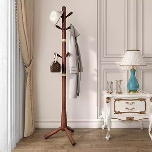 胡桃色实木衣帽架挂衣架落地 客厅衣帽架别墅实木落地衣架
