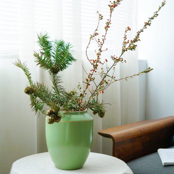 新中式复古粗陶罐陶瓷花瓶传统碧绿釉色水培插花居家客厅摆件,家居饰品,花瓶,淘宝优惠券,粉丝福利购,淘宝优惠卷