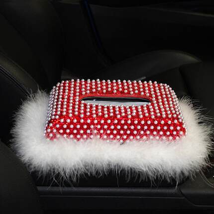 车载纸巾盒创意镶钻珍珠汽车内饰车用抽纸盒座式摆件车内装饰用品