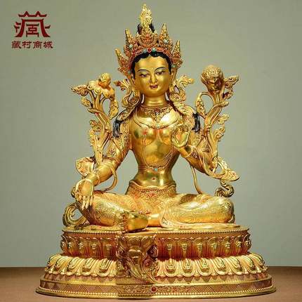 全鎏金《绿度母》精工铜雕室内家用桌面铜像摆件