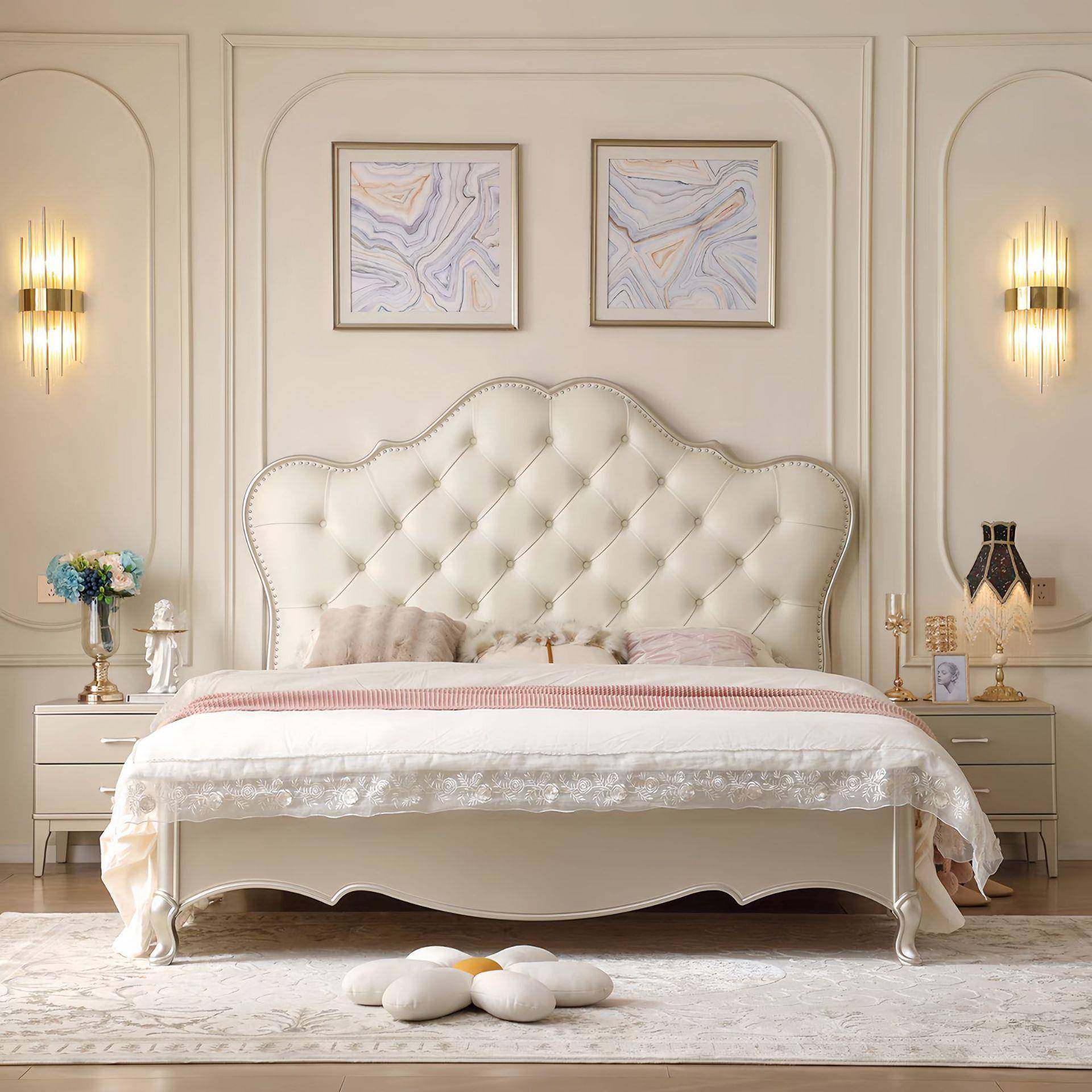 美式轻奢实木床现代简约1米8主卧双人大床高端法式奶油风公主婚床